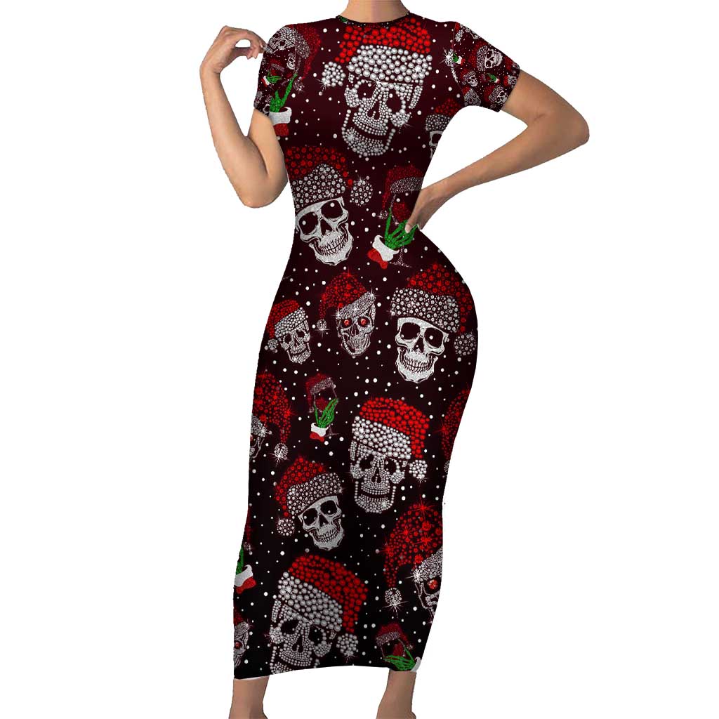 Xmas Skulls Love Christmas Cocktails Short Sleeve Bodycon Dress