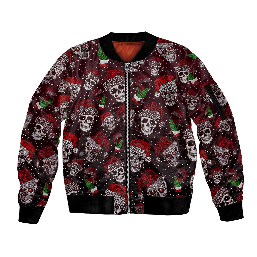 Xmas Skulls Love Christmas Cocktails Sleeve Zip Bomber Jacket