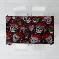 Red Christmas tablecloth with black skull pattern and green chili accents