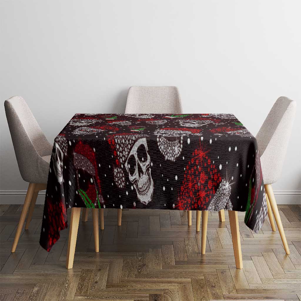 Dining table Christmas tablecloth in black with red skulls and green chili highlights