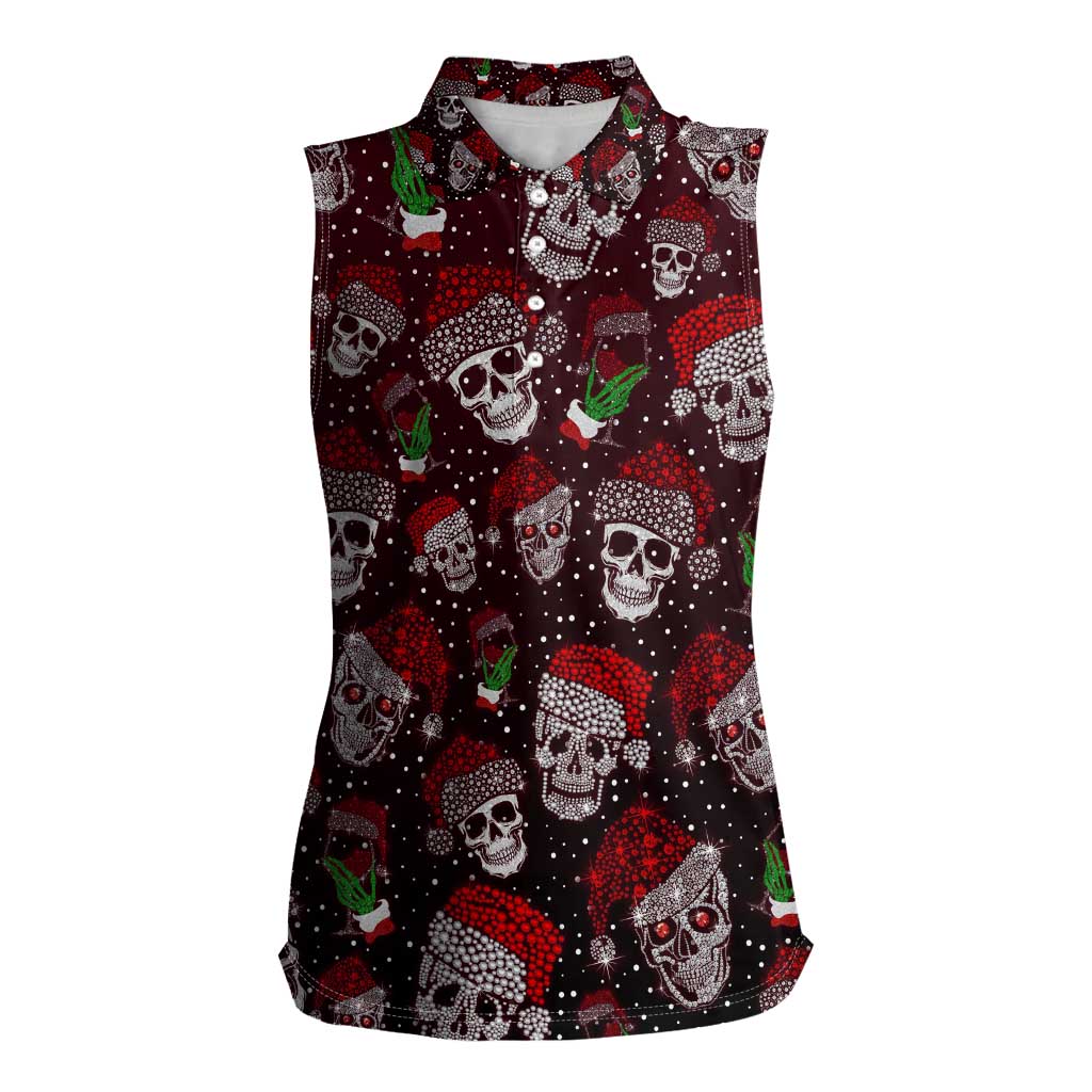 Xmas Skulls Love Christmas Cocktails Women Sleeveless Polo Shirt