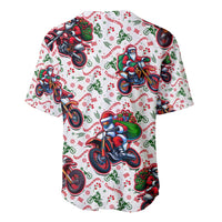 White baseball jersey with back all-over Santa on motorbikes and Christmas icons print
