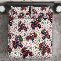 White Christmas bedding set with Santa riding motorbikes print and two matching pillowcases