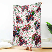 White Santa motorbike Christmas blanket with all-over colorful graphic print