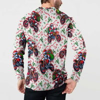 White crewneck sweatshirt with back motorbike Santa holiday print, long sleeves
