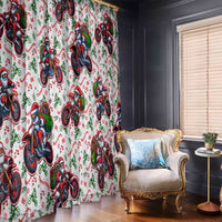White curtain panels featuring Santa on motorbikes and Christmas motifs; two curtains.