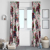 Pair of white Christmas curtains with Santa motorbike and holiday motif; two side panels.