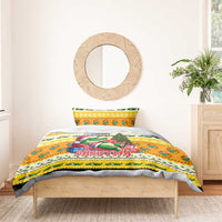 Yellow Christmas duvet set with cartoon crocodile and bold “CHRISTMAS” lettering