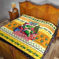 Yellow Christmas quilt with crocodile Santa and tree, Mezzy and Christmas lettering