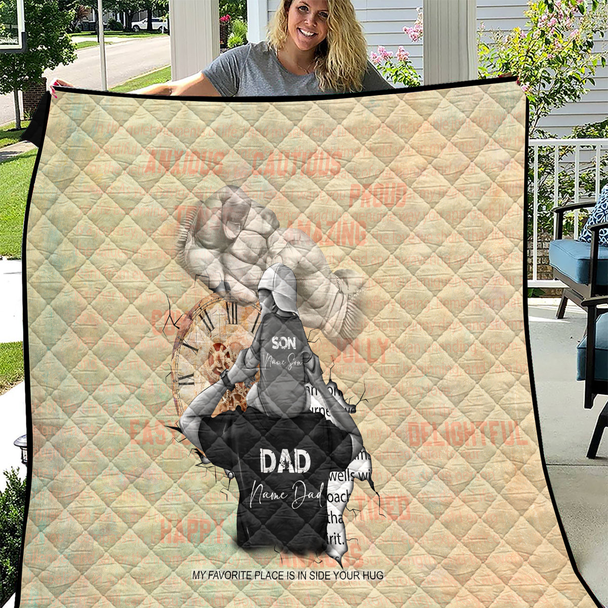 Personalized Father And Son Quilt Gift for Dad