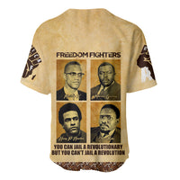Beige baseball jersey back with Freedom Fighters graphic panel on center
