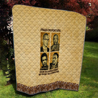 Beige quilt with diamond stitching, Freedom Fighters panel, orange geometric border