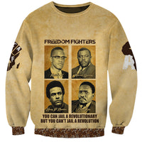 Unisex beige crewneck sweatshirt with Freedom Fighters graphic and four leader portraits