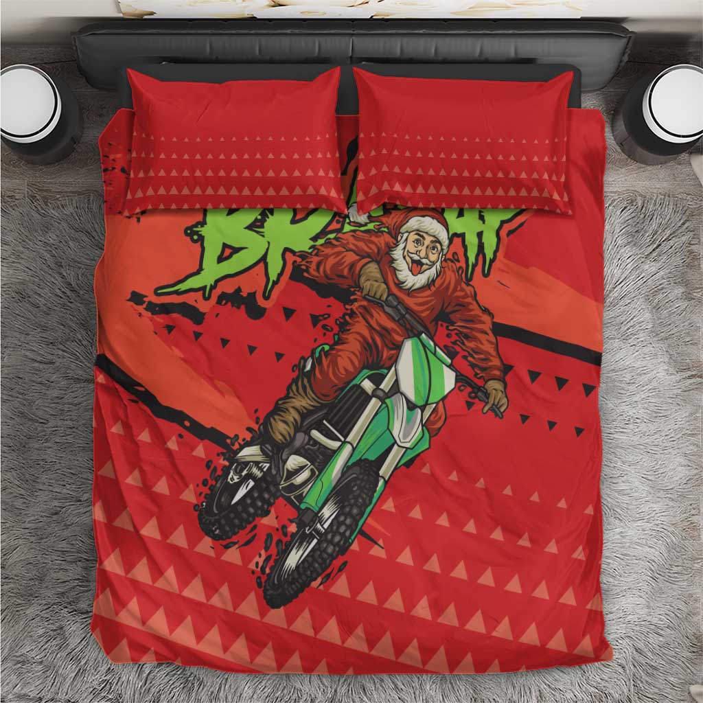 Red motocross Santa bedding set, duvet cover with two red patterned pillowcases