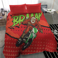 Red motocross Santa bedding set with large rider and bike graphic on duvet