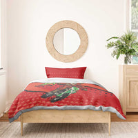 Red motocross Santa duvet and pillowcases with green bike graphic