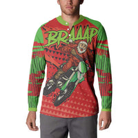 Red and green motocross Santa button sweatshirt with long sleeve stripe panels