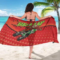Red sarong with motocross graphic and Santa character back view