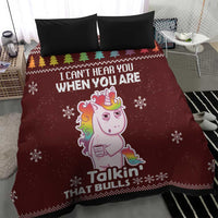 Burgundy unicorn Christmas duvet cover with black pillowcases, quote and unicorn graphic