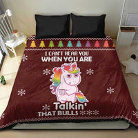 Burgundy unicorn Christmas duvet cover with black pillowcases, unicorn art and snowflake pattern