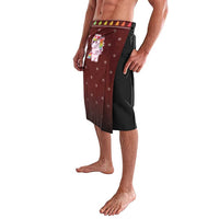 Unicorn Christmas lava lava skirt, maroon unicorn print with black wrap panel and trim