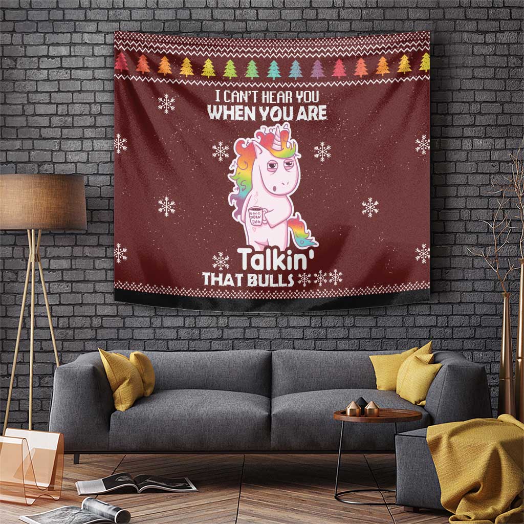 Cant Hear You Unicorn Christmas Tapestry