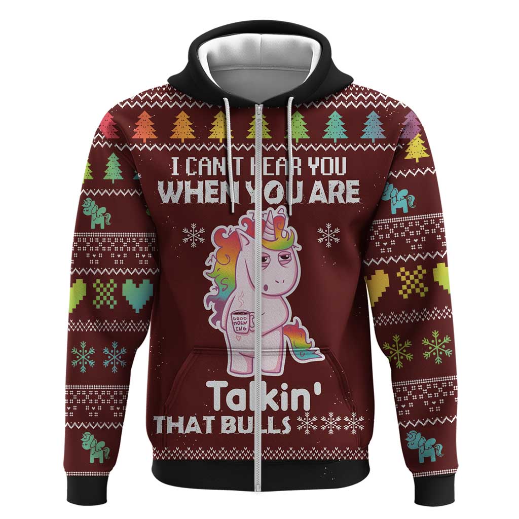 Cant Hear You Unicorn Christmas Zip Hoodie - Wonder Print Shop