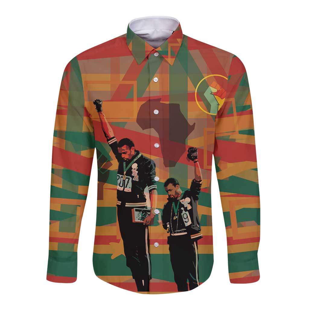 Unisex long-sleeve button shirt, multicolor plaid with freedom graphic front