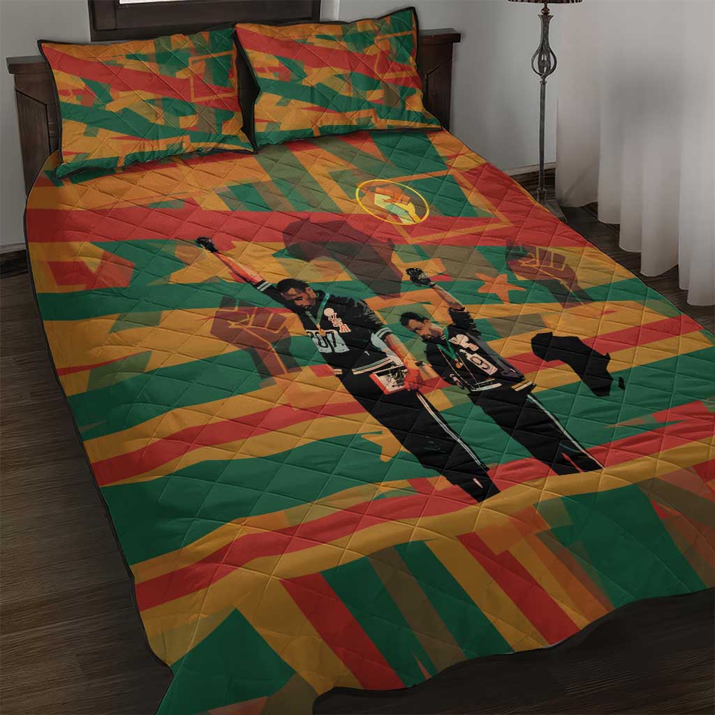 Black Power Fists of Freedom Quilt Bed Set African American 1968