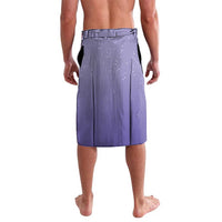 Light purple speckled wrap skirt with elastic waistband, back view