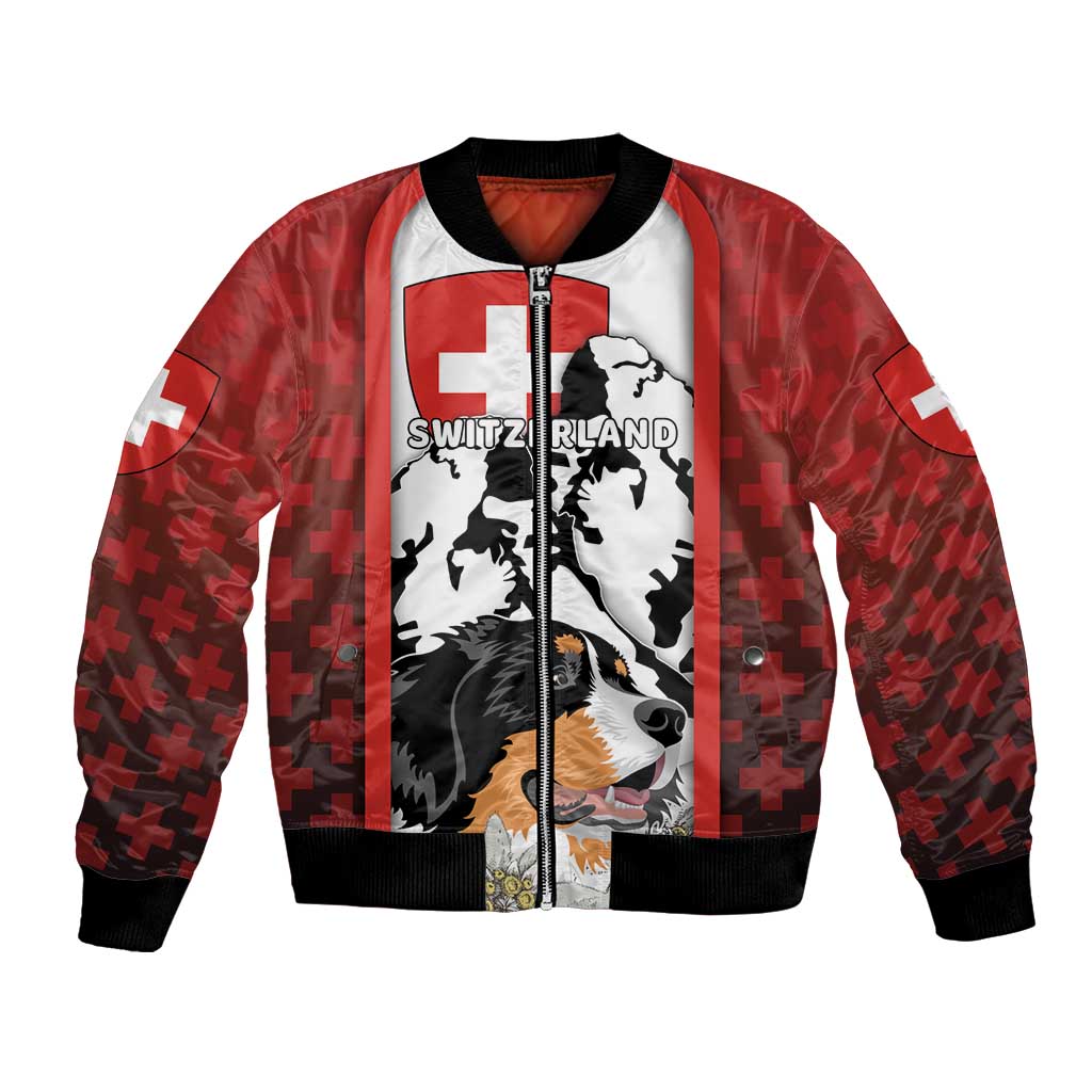 Switzerland Bernese Mountain Dog Bomber Jacket Edelweiss Coat Of Arms