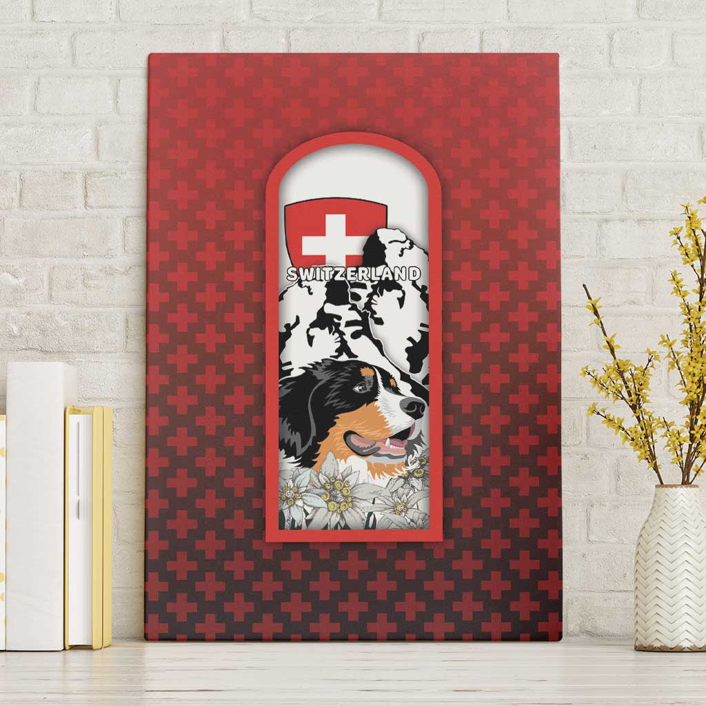 Switzerland Bernese Mountain Dog Canvas Wall Art Edelweiss Coat Of Arms