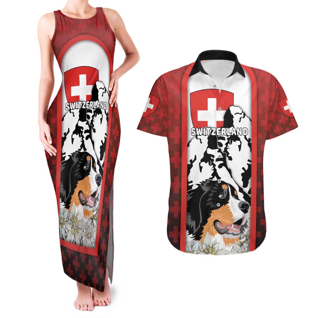 Switzerland Bernese Mountain Dog Couples Matching Tank Maxi Dress and Hawaiian Shirt Edelweiss Coat Of Arms