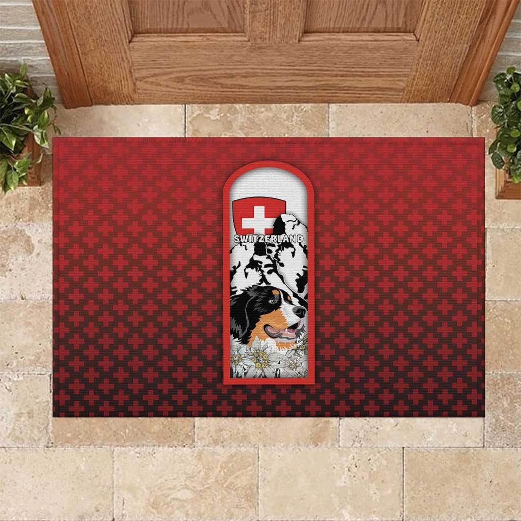 Switzerland Bernese Mountain Dog Rubber Doormat Edelweiss Coat Of Arms