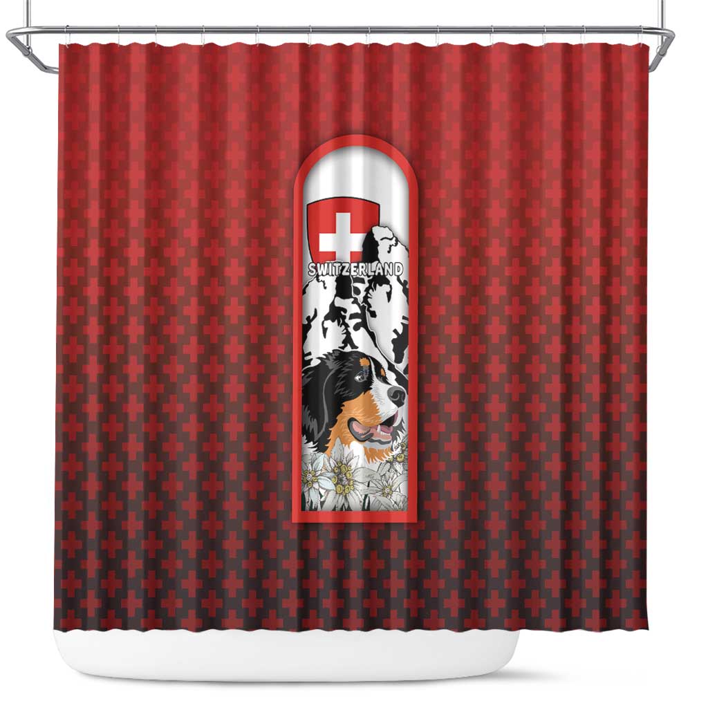 Switzerland Bernese Mountain Dog Shower Curtain Edelweiss Coat Of Arms