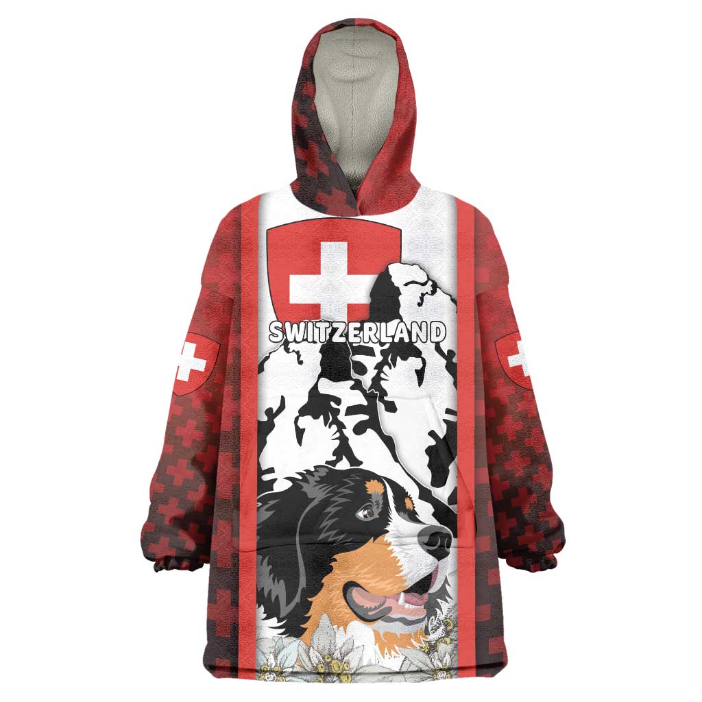 Switzerland Bernese Mountain Dog Wearable Blanket Hoodie Edelweiss Coat Of Arms