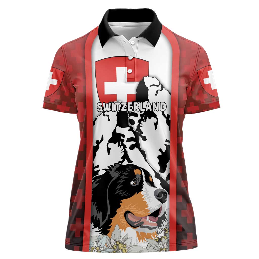 Switzerland Bernese Mountain Dog Women Polo Shirt Edelweiss Coat Of Arms