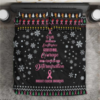 Black Christmas bedding set with pink breast cancer ribbon, snowflake pattern and matching pillow