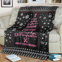 Black breast cancer Christmas blanket with pink ribbon, snowflakes and green tree trim