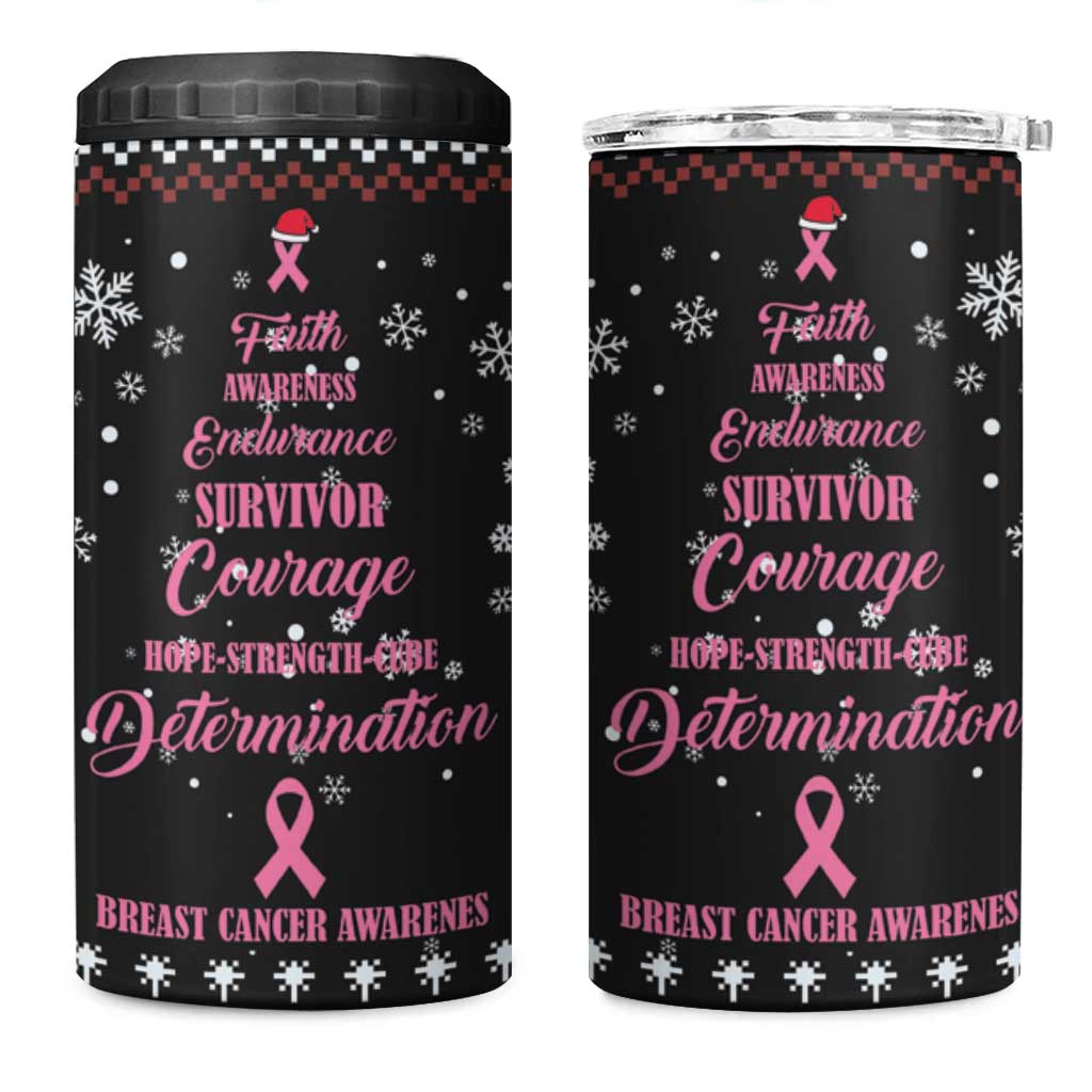 Christmas Tree Breast Cancer 4 in 1 Can Cooler Tumbler Survivor - Wonder Print Shop