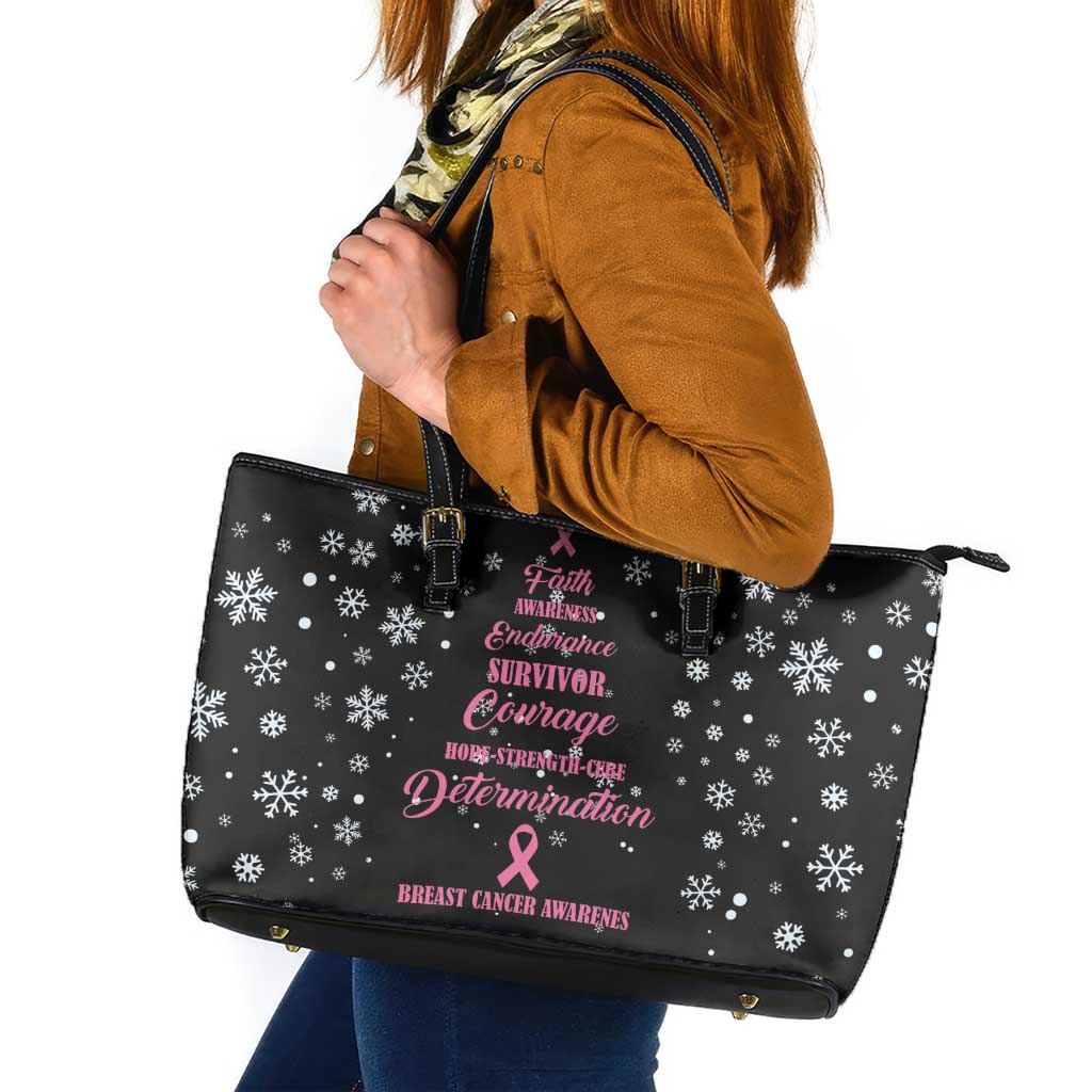 Christmas Tree Breast Cancer Leather Tote Bag Survivor