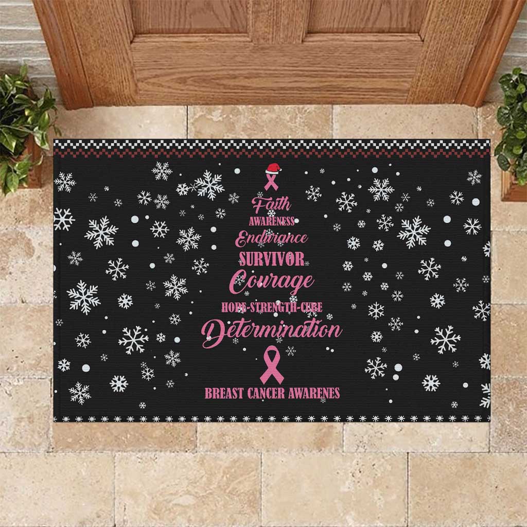 Christmas Tree Breast Cancer Rubber Doormat Survivor