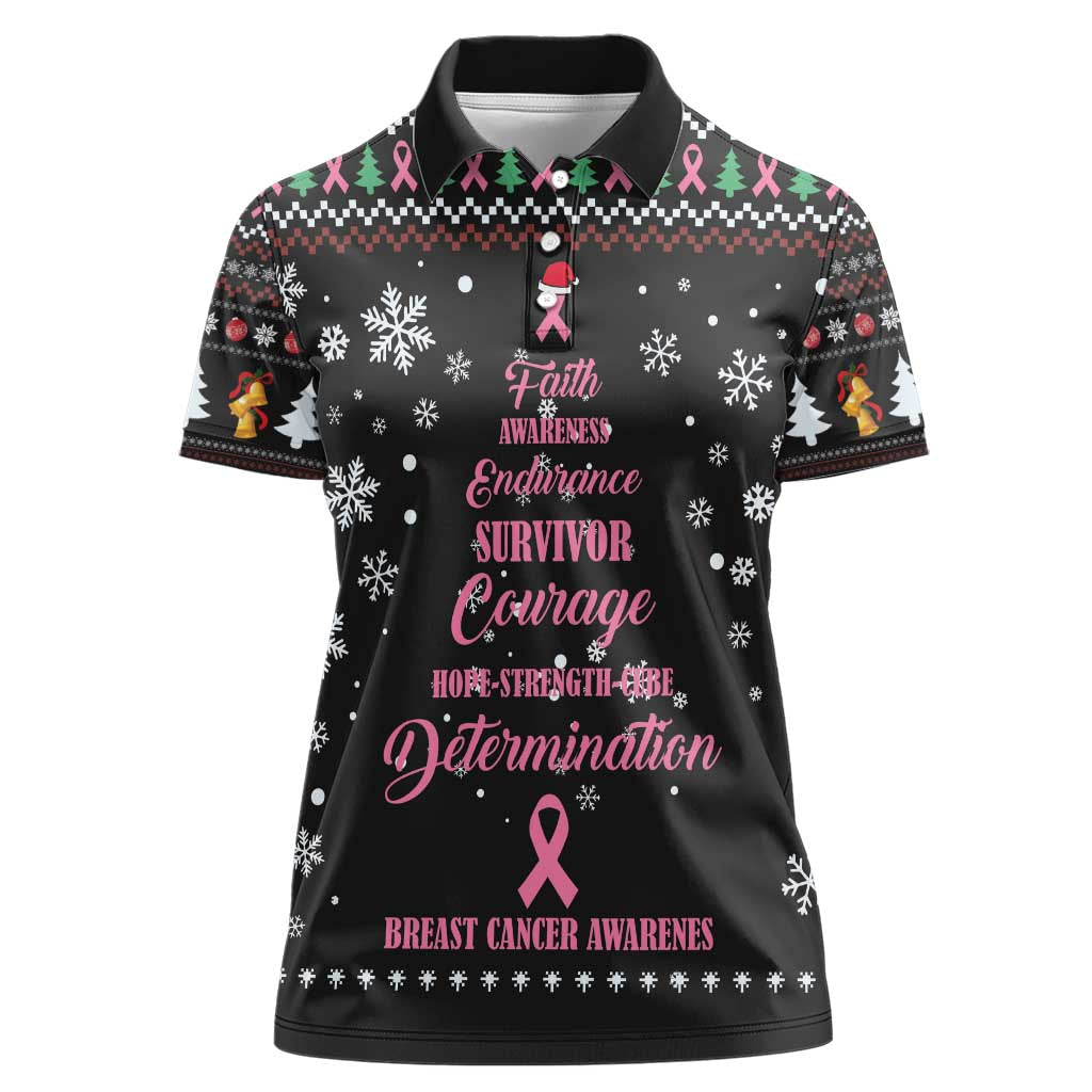 Christmas Tree Breast Cancer Women Polo Shirt Survivor