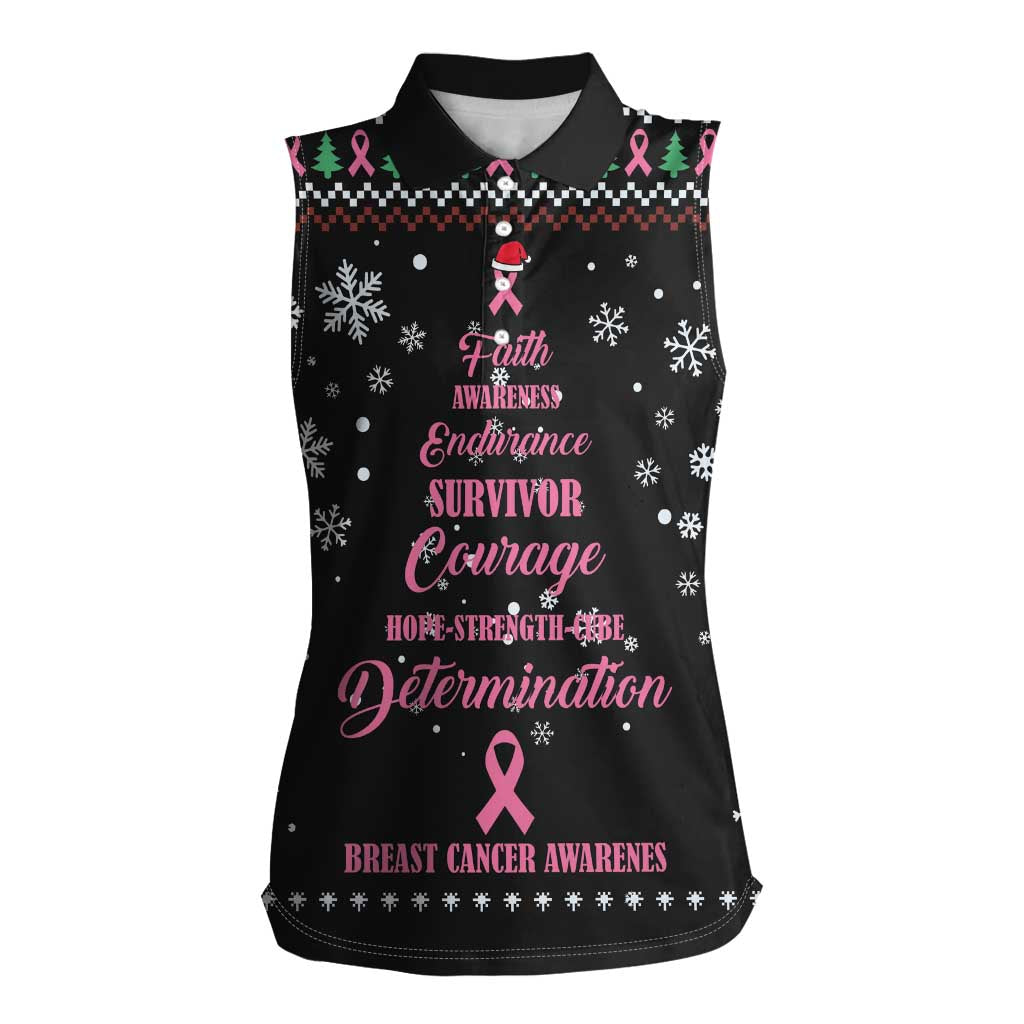 Christmas Tree Breast Cancer Women Sleeveless Polo Shirt Survivor