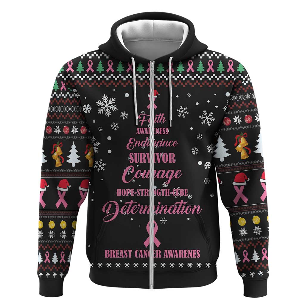 Christmas Tree Breast Cancer Zip Hoodie Survivor - Wonder Print Shop