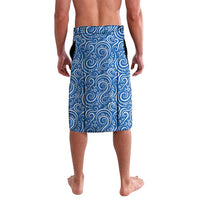 Blue patterned knee-length lavalava skirt with swirl design