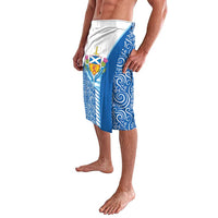 Blue lavalava skirt with white side stripe and Scotland crest emblem
