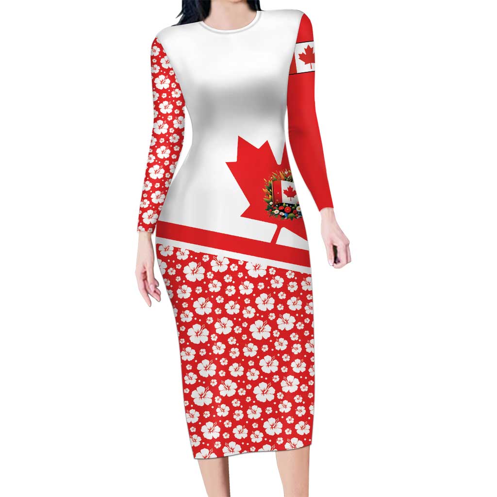 Canada Long Sleeve Bodycon Dress Summer Hibiscus Tropical Flower