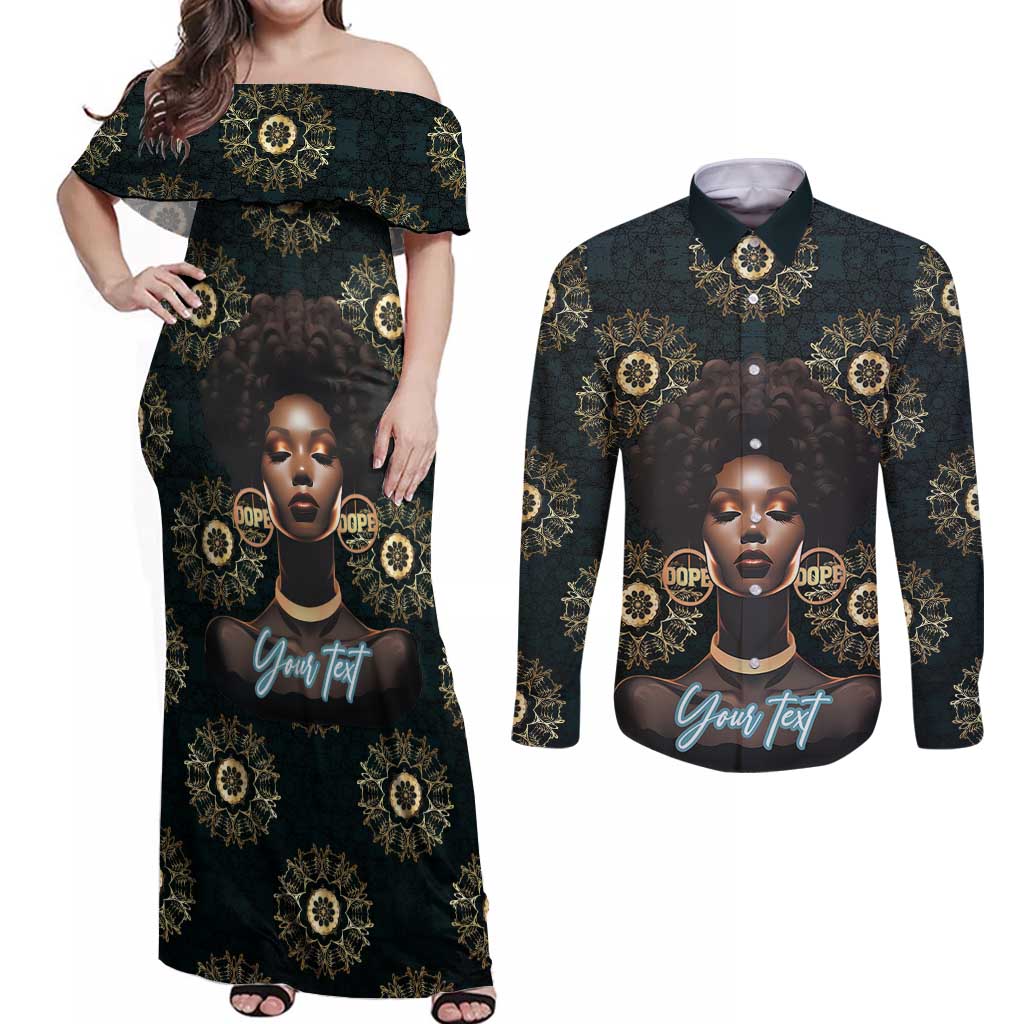 Personalized Powerful Woman in Patterns African Couples Matching Off Shoulder Maxi Dress and Long Sleeve Button Shirt