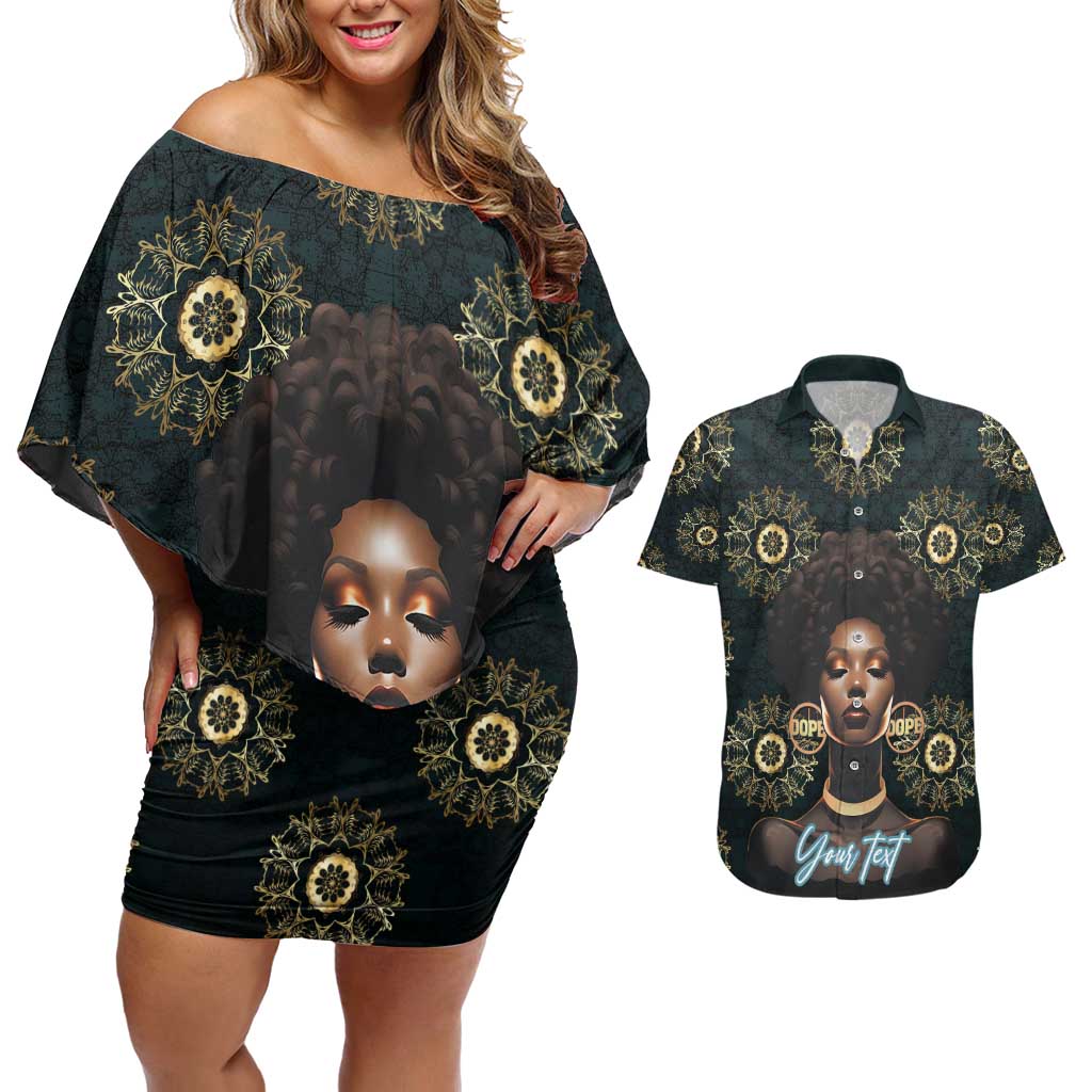 Personalized Powerful Woman in Patterns African Couples Matching Off Shoulder Short Dress and Hawaiian Shirt